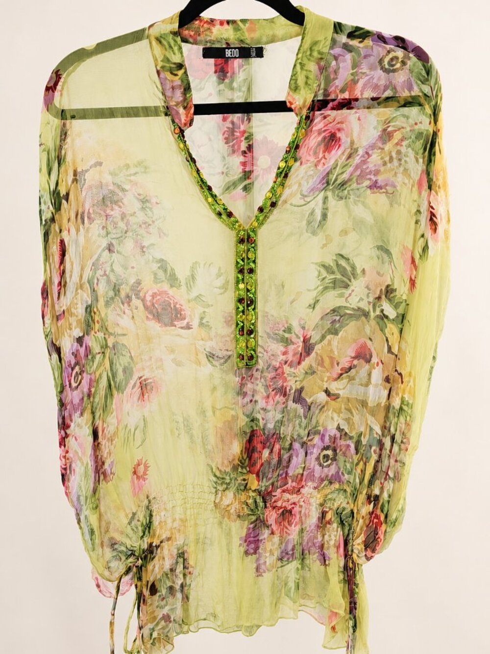 BEDO Sheer Floral Beaded Chiffon Tunic Top – Small